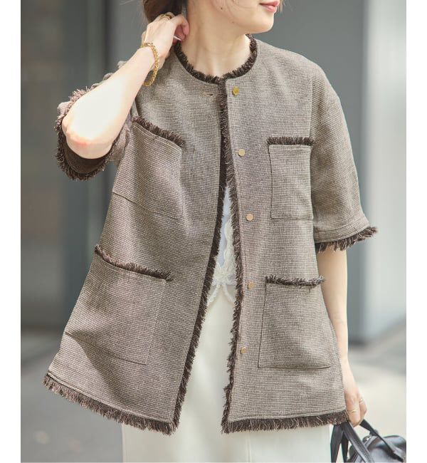 journal standard L'essage「TWEEDY MESH ショートスリーブジャケット」|ノーカラージャケット|