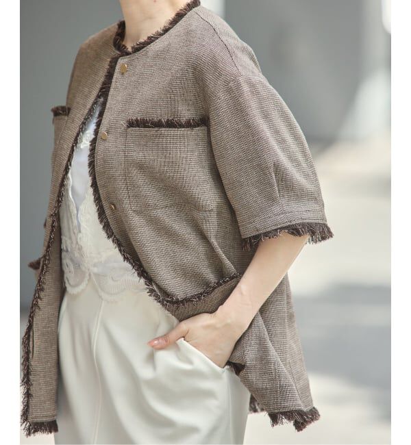 journal standard L'essage「TWEEDY MESH ショートスリーブジャケット」|ノーカラージャケット|