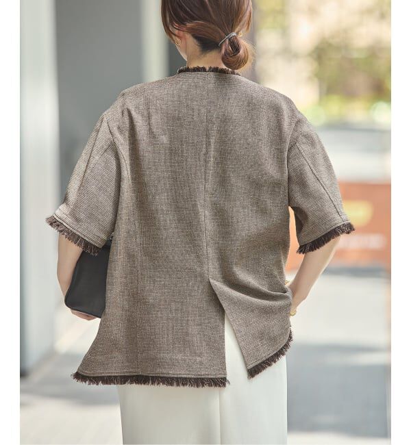 journal standard L'essage「TWEEDY MESH ショートスリーブジャケット」|ノーカラージャケット|