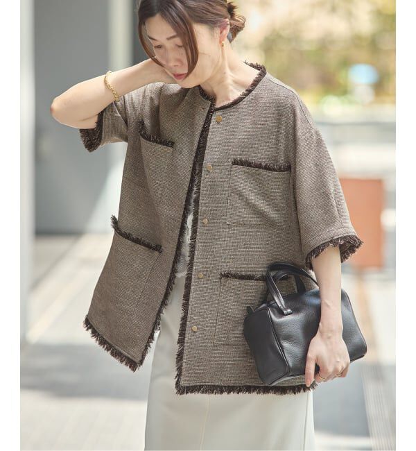 journal standard L'essage「TWEEDY MESH ショートスリーブジャケット」|ノーカラージャケット|
