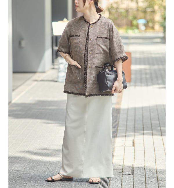 journal standard L'essage「TWEEDY MESH ショートスリーブジャケット」|ノーカラージャケット|