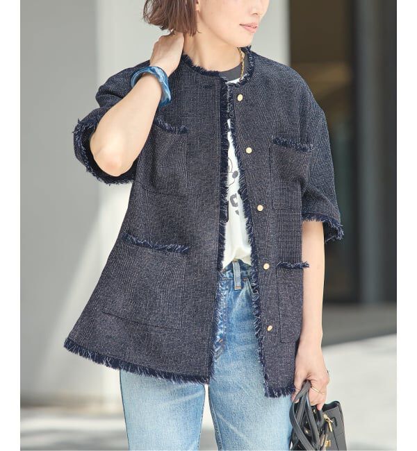 journal standard L'essage「TWEEDY MESH ショートスリーブジャケット」|ノーカラージャケット|