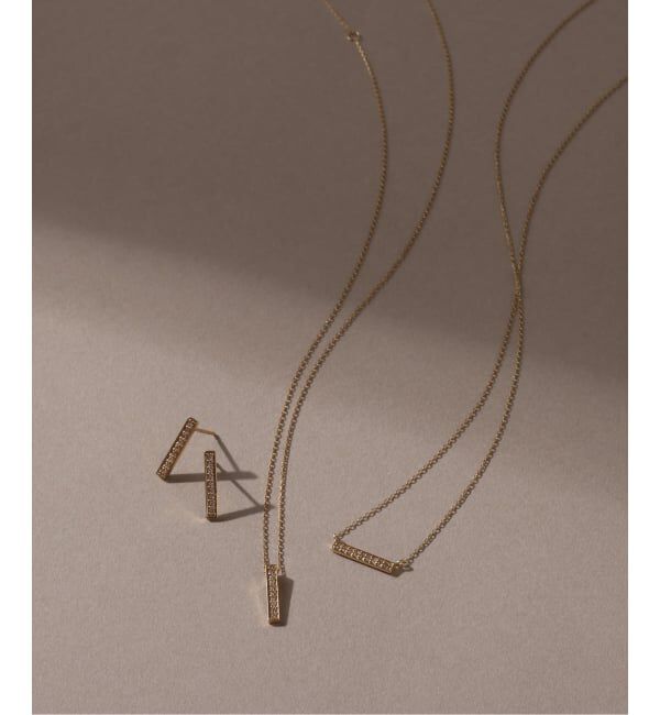 Lilas by Spick&Span「ボックスダイヤ12mmバーピアス K10（両耳）」|ピアス|