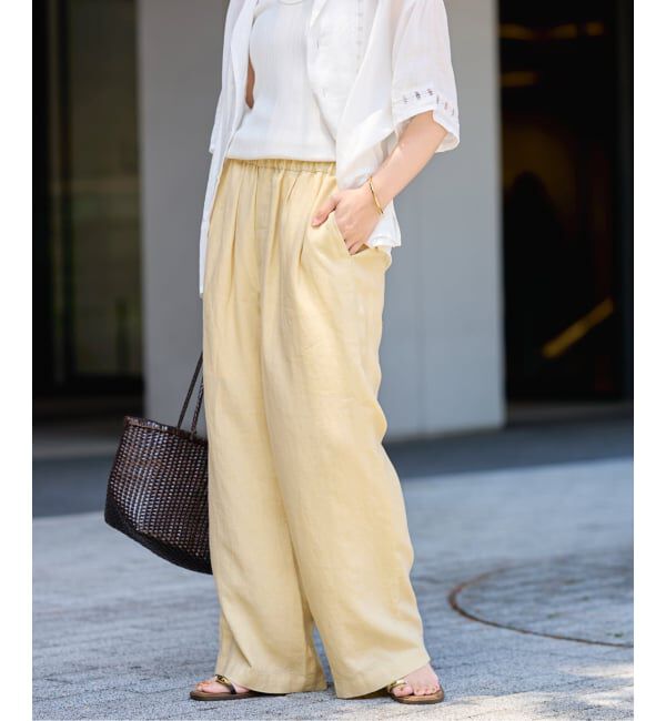 FRAMeWORK「LINEN EASY パンツ」|スラックス|イエロー
