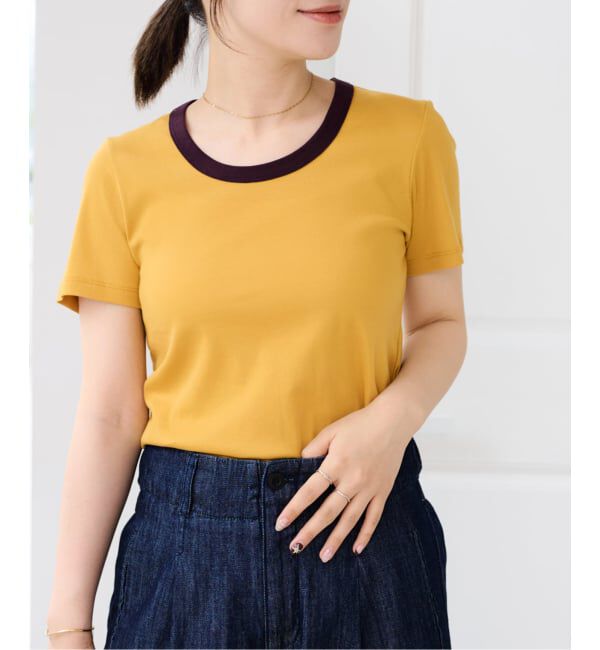 U by SPICK&SPAN「《接触冷感》フライスUネックハーフスリーブT」|Tシャツ・カットソー|イエロー