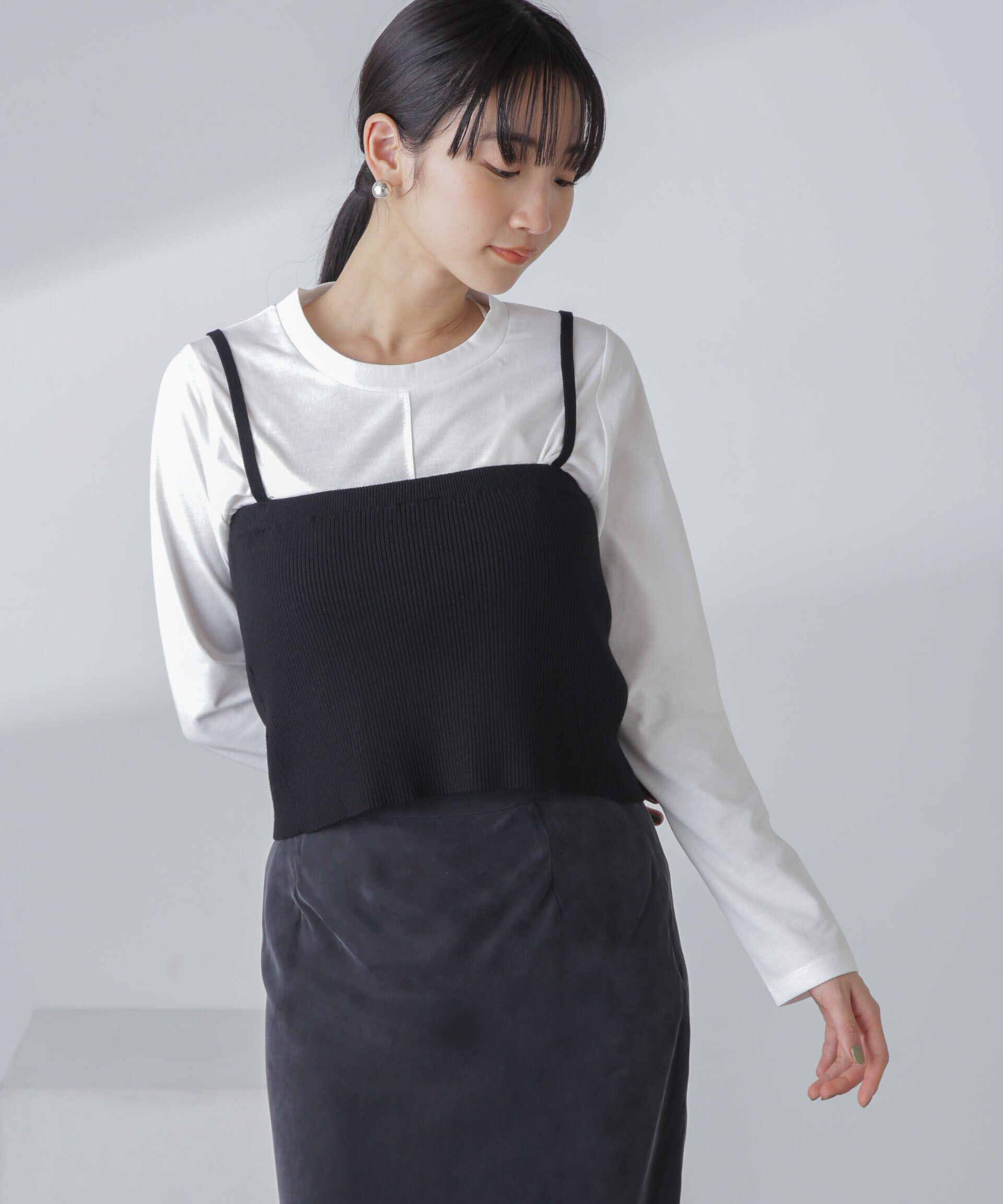 nano･universe「3WAYニットビスチェセットTee」|Tシャツ・カットソー|ブラック