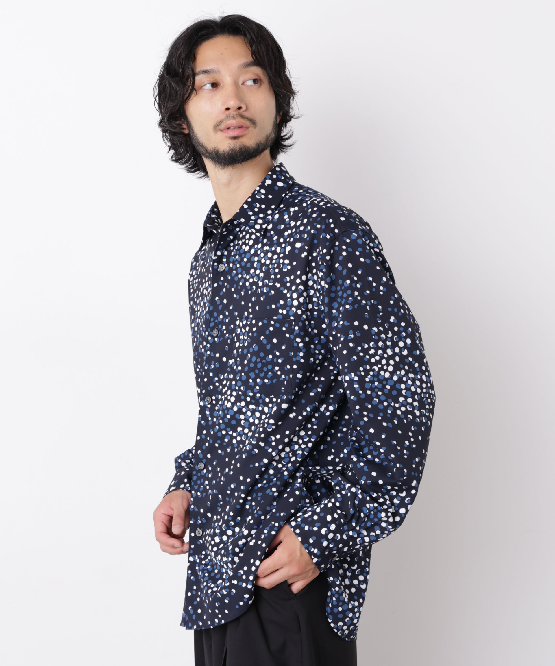 NANO universe「EDITORIAL PRINT レギュラーカラーシャツ」|シャツ・ブラウス|
