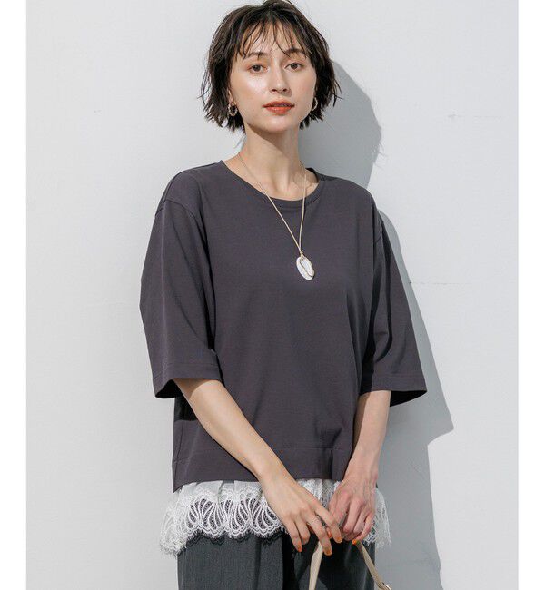 23区「レースヘムレイヤード コンビ カットソー」|Tシャツ・カットソー|グレー系