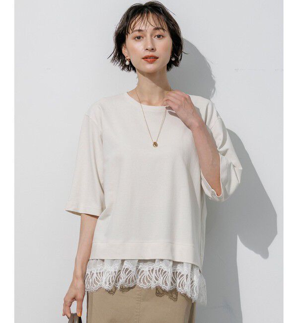 23区「レースヘムレイヤード コンビ カットソー」|Tシャツ・カットソー|ベージュ系