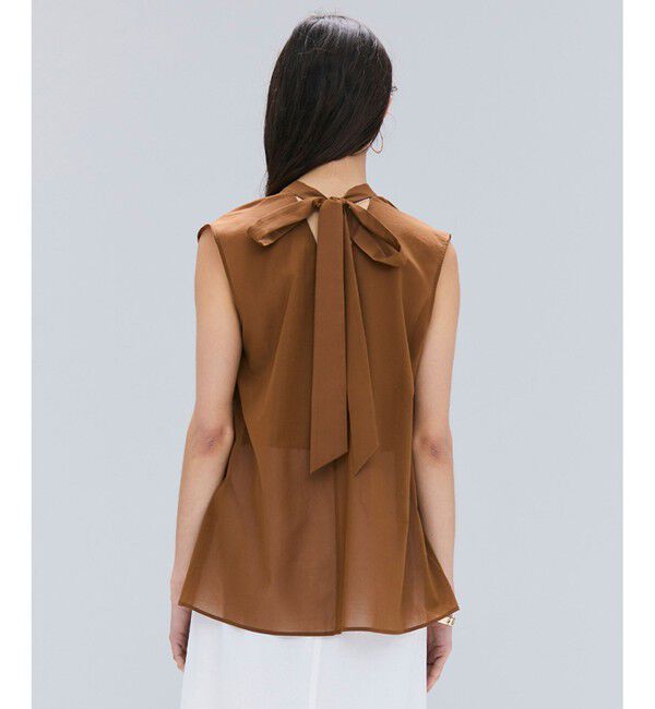 BEIGE,「【洗える】BAC / コットンバックボウタイノースリーブブラウス」|シャツ・ブラウス|Brown