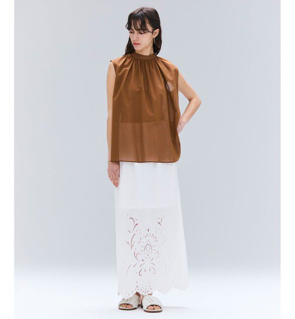 BEIGE,「【洗える】BAC / コットンバックボウタイノースリーブブラウス」|シャツ・ブラウス|