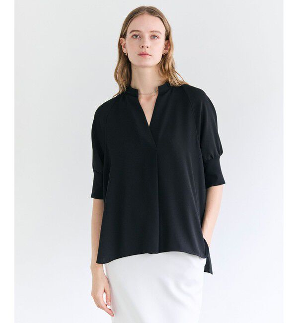 BEIGE,「FLEUR / 異素材カフス スタンドカラーブラウス」|シャツ・ブラウス|Navy