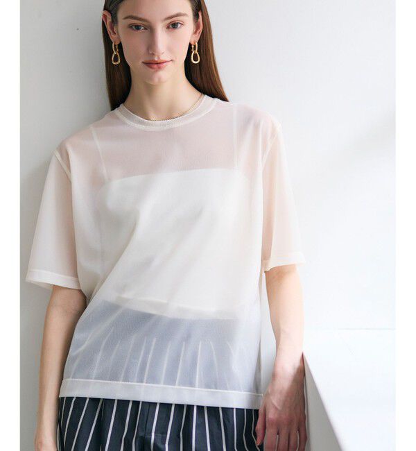 BEIGE,「SELEN / リブコンビ シアーTシャツ」|Tシャツ・カットソー|Ecru