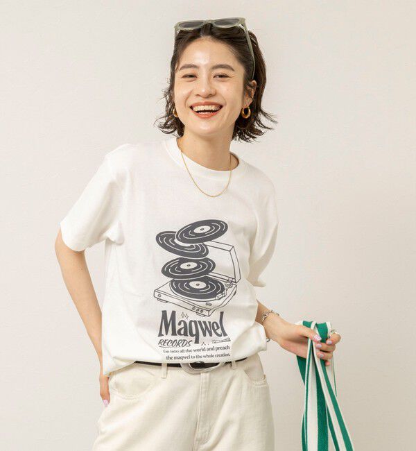 MAQWEL「【MAQWEL/マクウェル】ウォッシャブル Maqwel RECORDS オープンエンドプリントTシャツ」|Tシャツ・カットソー|