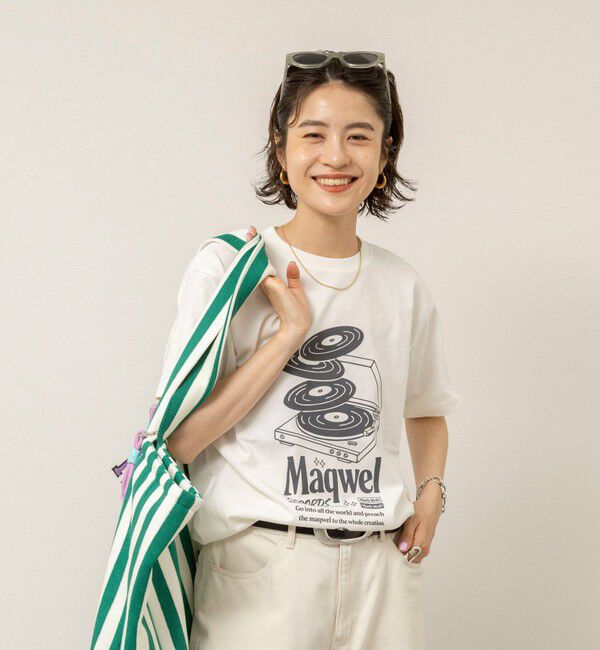 MAQWEL「【MAQWEL/マクウェル】ウォッシャブル Maqwel RECORDS オープンエンドプリントTシャツ」|Tシャツ・カットソー|
