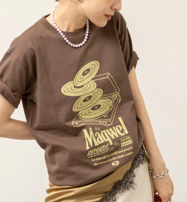 MAQWEL「【MAQWEL/マクウェル】ウォッシャブル Maqwel RECORDS オープンエンドプリントTシャツ」|Tシャツ・カットソー|