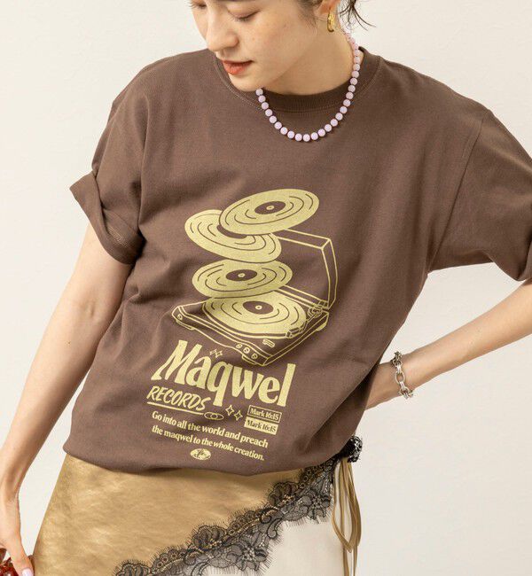 MAQWEL「【MAQWEL/マクウェル】ウォッシャブル Maqwel RECORDS オープンエンドプリントTシャツ」|Tシャツ・カットソー|