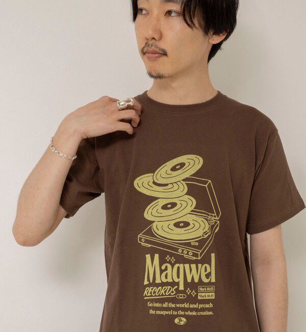 MAQWEL「【MAQWEL/マクウェル】ウォッシャブル Maqwel RECORDS オープンエンドプリントTシャツ」|Tシャツ・カットソー|