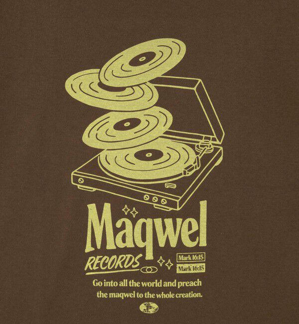 MAQWEL「【MAQWEL/マクウェル】ウォッシャブル Maqwel RECORDS オープンエンドプリントTシャツ」|Tシャツ・カットソー|