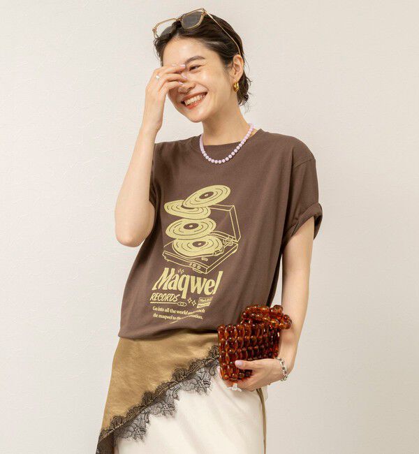 MAQWEL「【MAQWEL/マクウェル】ウォッシャブル Maqwel RECORDS オープンエンドプリントTシャツ」|Tシャツ・カットソー|