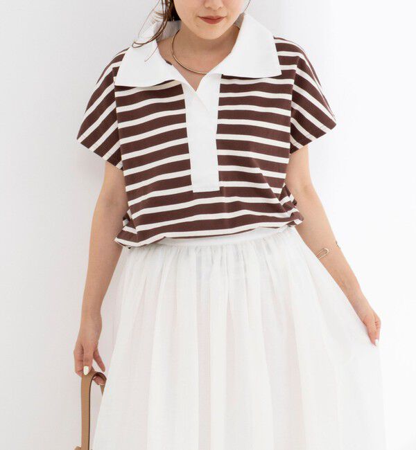 NOLLEY'S「【BECシリーズ】ウォッシャブルオープンカラーボーダーコクーンT」|Tシャツ・カットソー|
