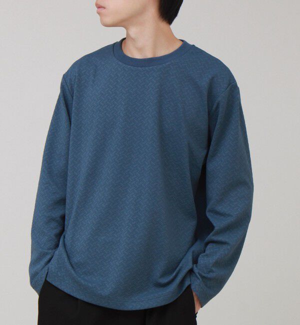GLOSTER「フクレジャガード幾何学柄 ロンT ロングスリーブTシャツ」|Tシャツ・カットソー|ブルー