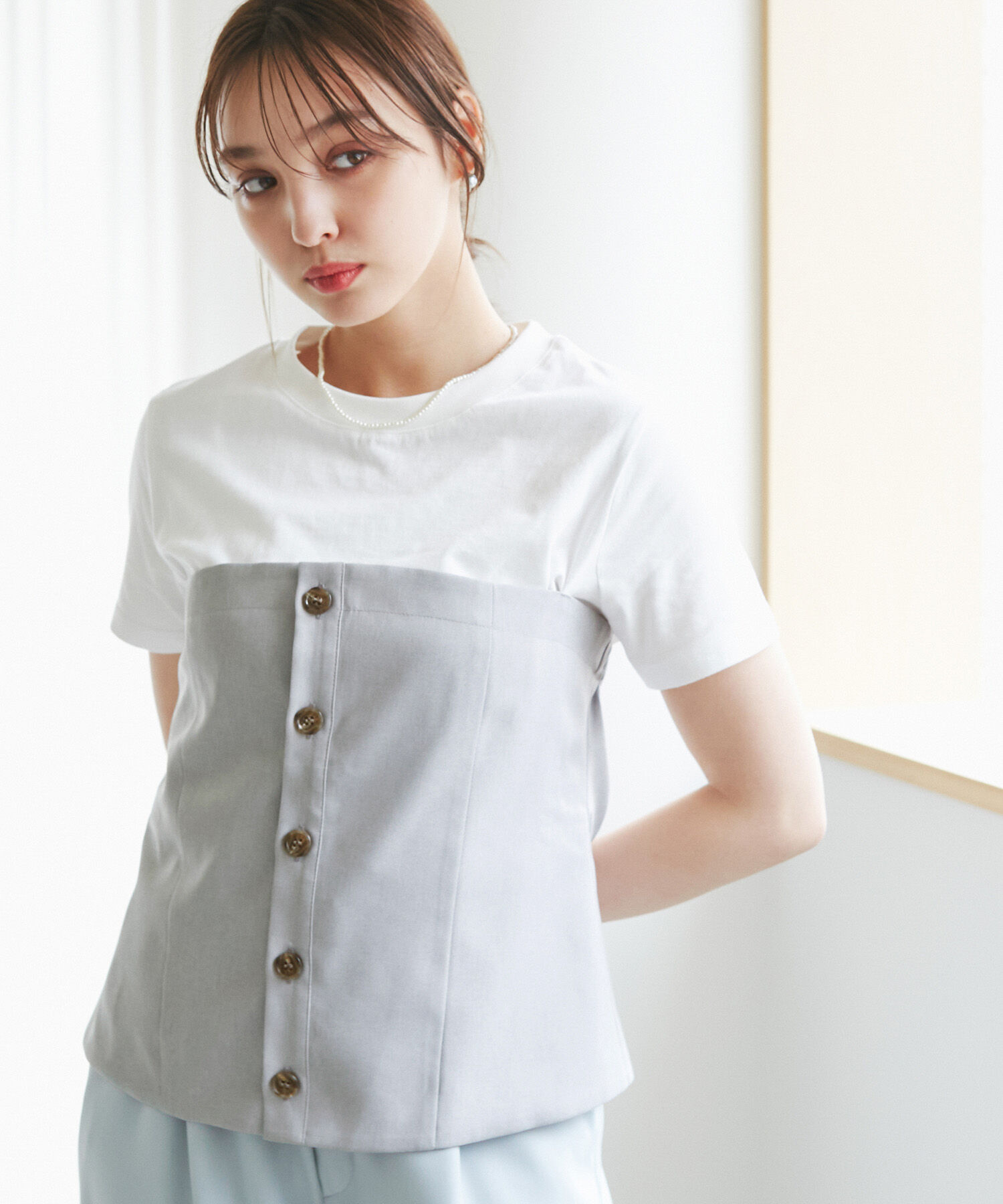 Rope&rsquo;Picnic「異素材ドッキングレイヤードトップス」|Tシャツ・カットソー|
