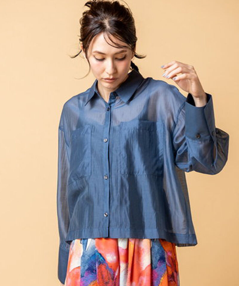  「クロップドシアーブラウス」|シャツ・ブラウス|BLUE
