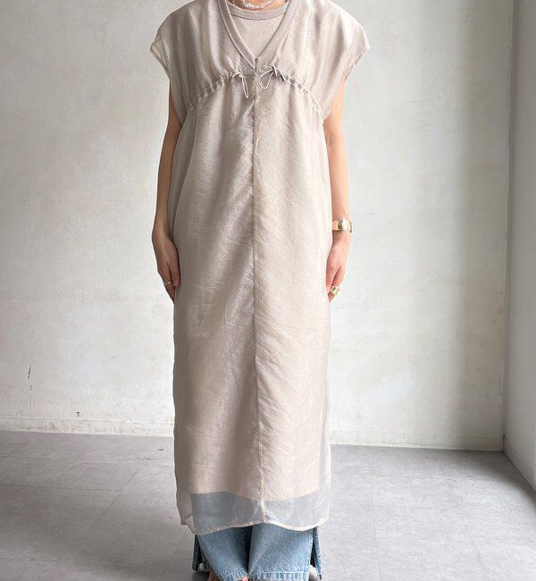  「【WEB限定】キャップスリーブシアー切替ワンピース」|ワンピース|