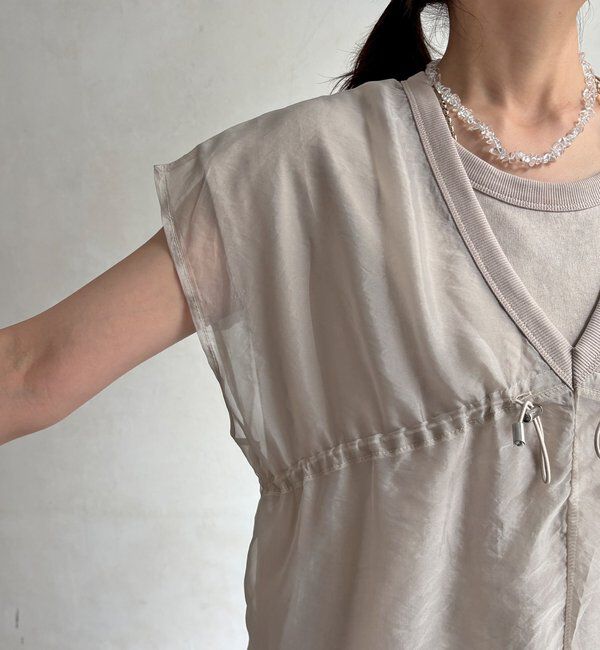  「【WEB限定】キャップスリーブシアー切替ワンピース」|ワンピース|