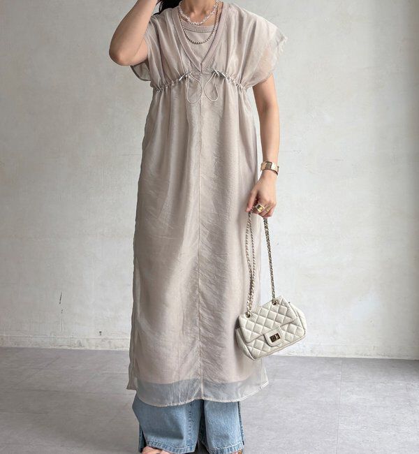  「【WEB限定】キャップスリーブシアー切替ワンピース」|ワンピース|