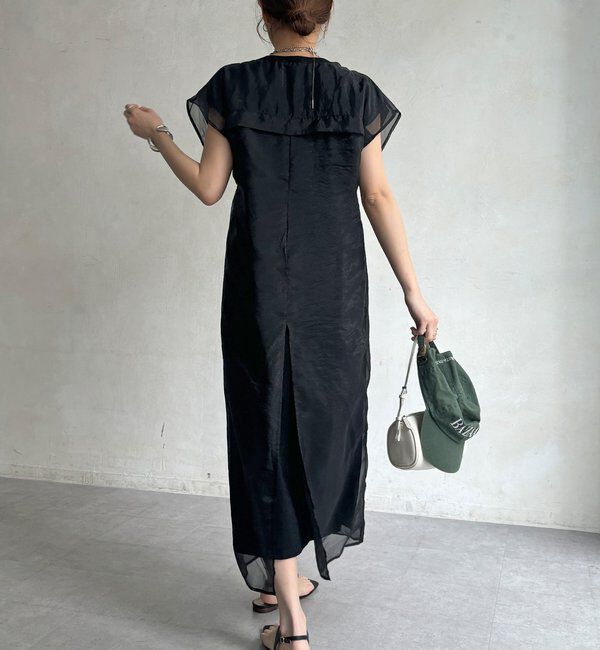  「【WEB限定】キャップスリーブシアー切替ワンピース」|ワンピース|