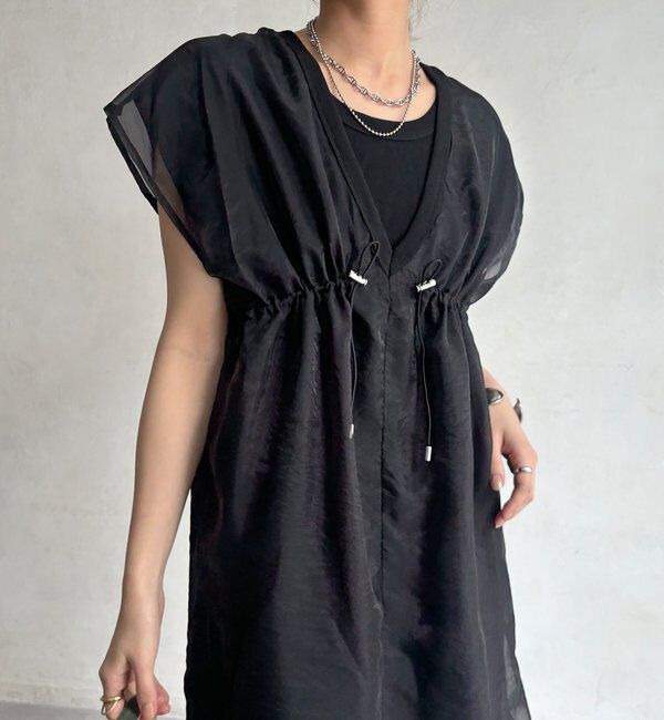  「【WEB限定】キャップスリーブシアー切替ワンピース」|ワンピース|