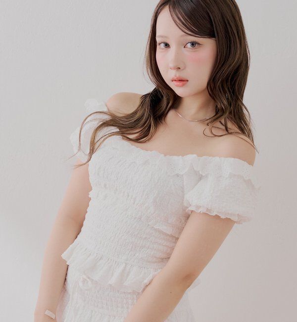  「【セットアップ対応】シャーリングパフスリーブトップス」|Tシャツ・カットソー|