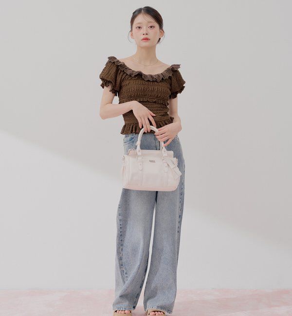  「【セットアップ対応】シャーリングパフスリーブトップス」|Tシャツ・カットソー|