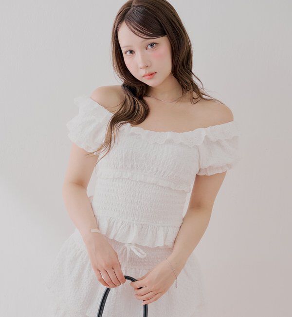  「【セットアップ対応】シャーリングパフスリーブトップス」|Tシャツ・カットソー|