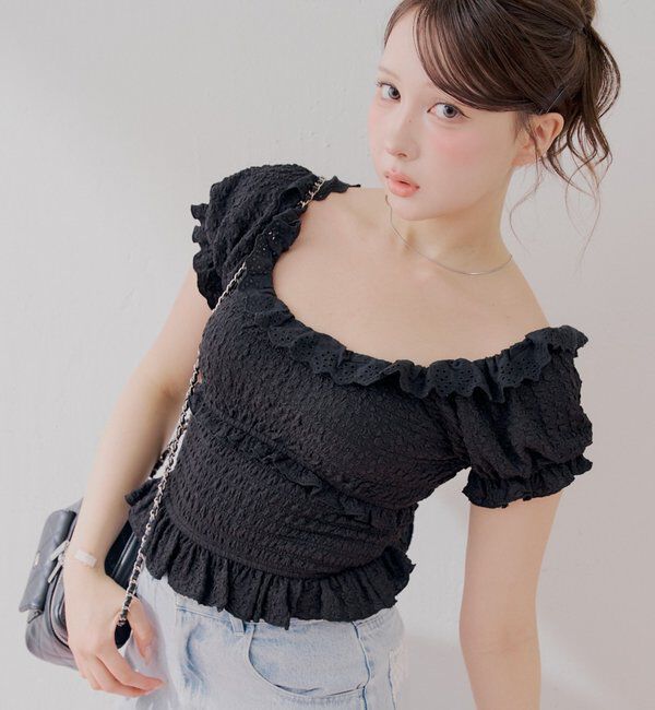  「【セットアップ対応】シャーリングパフスリーブトップス」|Tシャツ・カットソー|