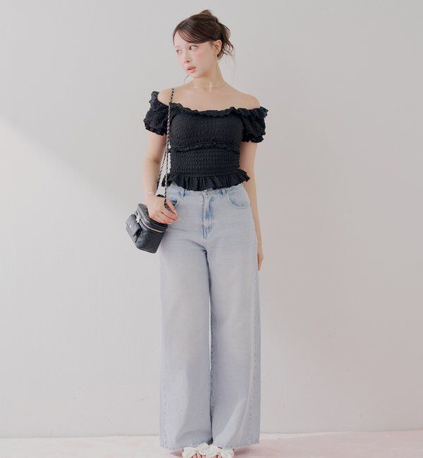  「【セットアップ対応】シャーリングパフスリーブトップス」|Tシャツ・カットソー|