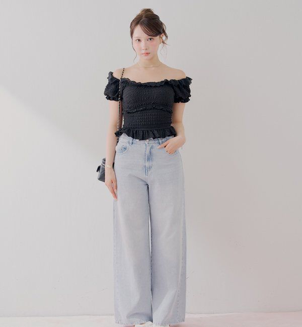  「【セットアップ対応】シャーリングパフスリーブトップス」|Tシャツ・カットソー|