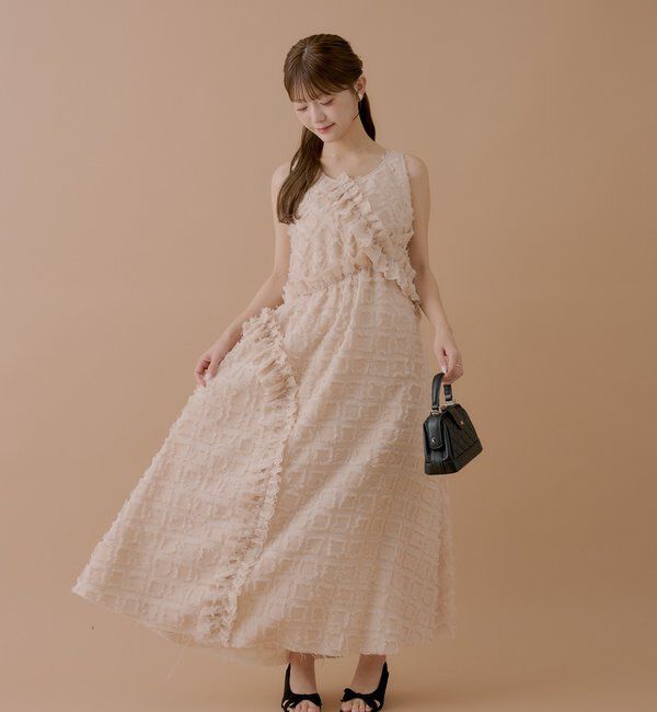  「【SALON  by Chico】ツイードチェックフリルロングワンピース」|ワンピース|