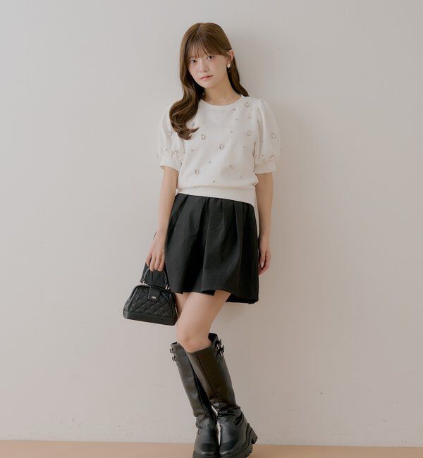  「【SALON  by Chico】パフ袖ランダムビジュースウェット」|Tシャツ・カットソー|