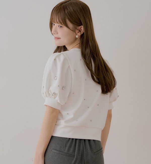  「【SALON  by Chico】パフ袖ランダムビジュースウェット」|Tシャツ・カットソー|