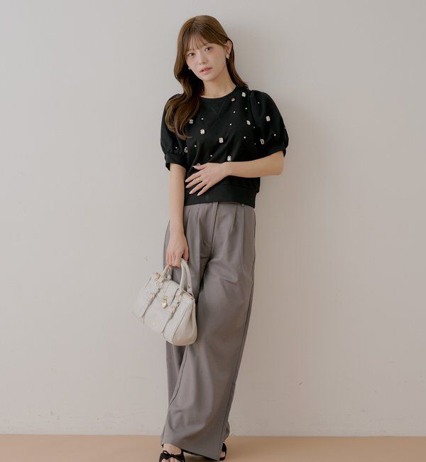  「【SALON  by Chico】パフ袖ランダムビジュースウェット」|Tシャツ・カットソー|
