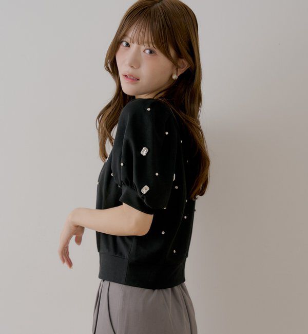  「【SALON  by Chico】パフ袖ランダムビジュースウェット」|Tシャツ・カットソー|