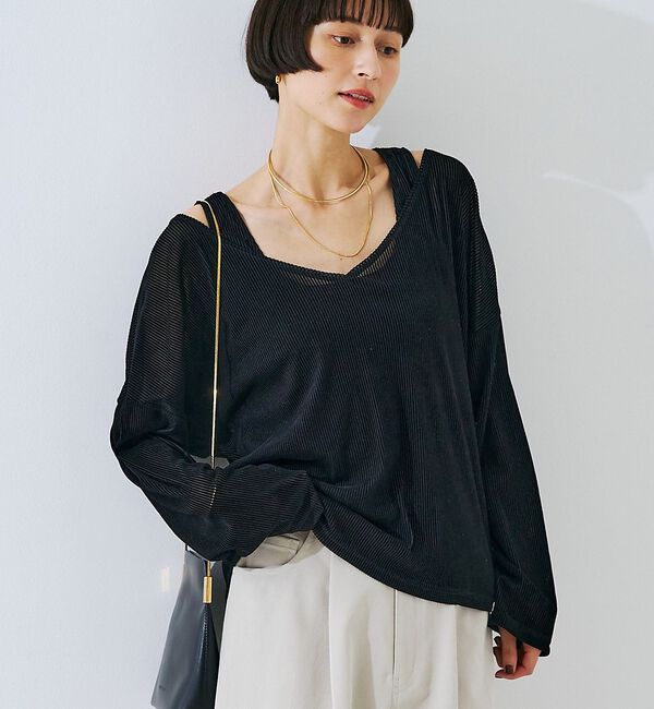 Rouge vif「【2点セット】シアーベロアストライプアンサンブル【予約】」|Tシャツ・カットソー|ブラック