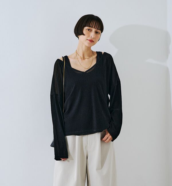 Rouge vif「【2点セット】シアーベロアストライプアンサンブル【予約】」|Tシャツ・カットソー|