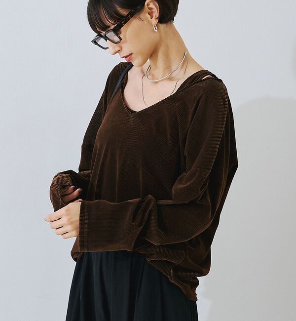Rouge vif「【2点セット】シアーベロアストライプアンサンブル【予約】」|Tシャツ・カットソー|ブラウン
