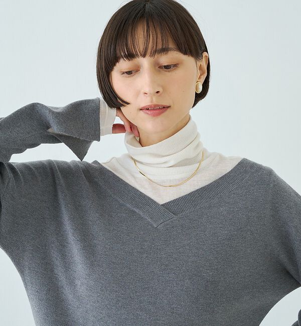 Rouge vif「前後2WAYウール釦テレコタートルカットソー【予約】」|Tシャツ・カットソー|