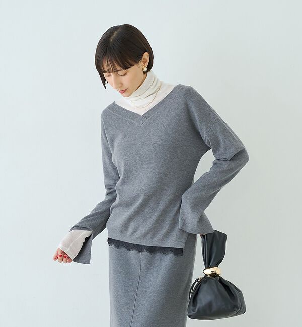 Rouge vif「前後2WAYウール釦テレコタートルカットソー【予約】」|Tシャツ・カットソー|