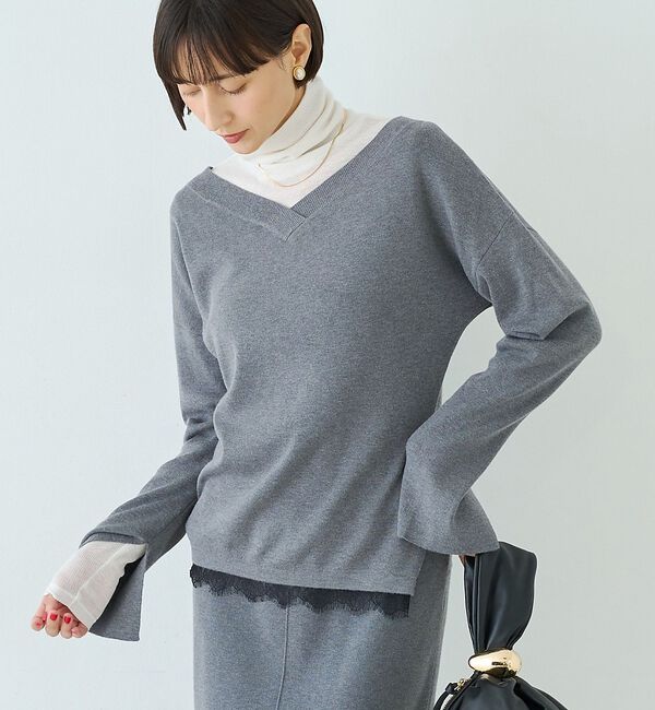 Rouge vif「【セットアップ対応】前後2WAYウール混フレアスリーブプルオーバー【予約】」|ニット・セーター|グレー